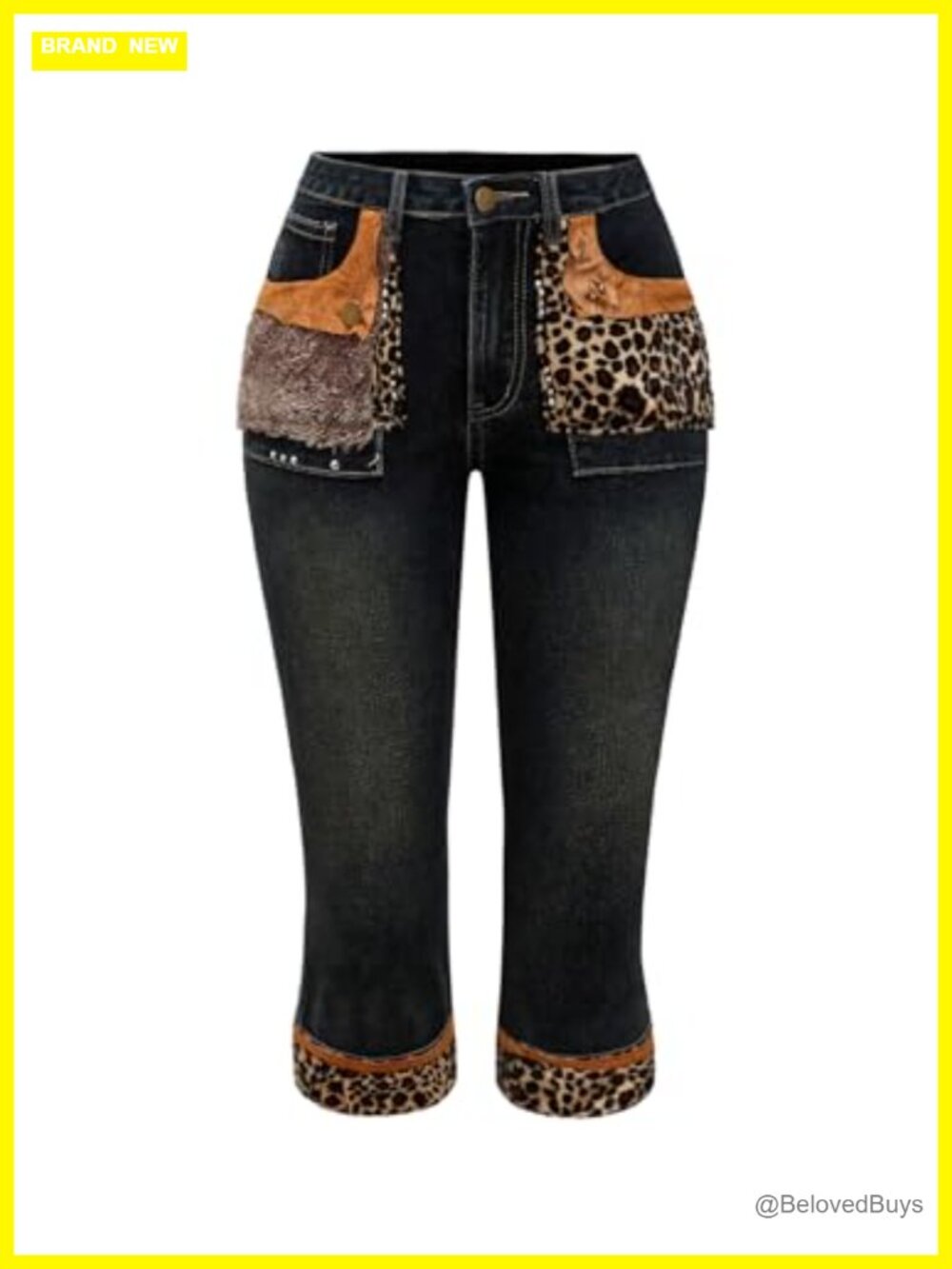 Women's Leopard Faux Fur Skinny Jeans Y2k Low Rise Capris Pockets
